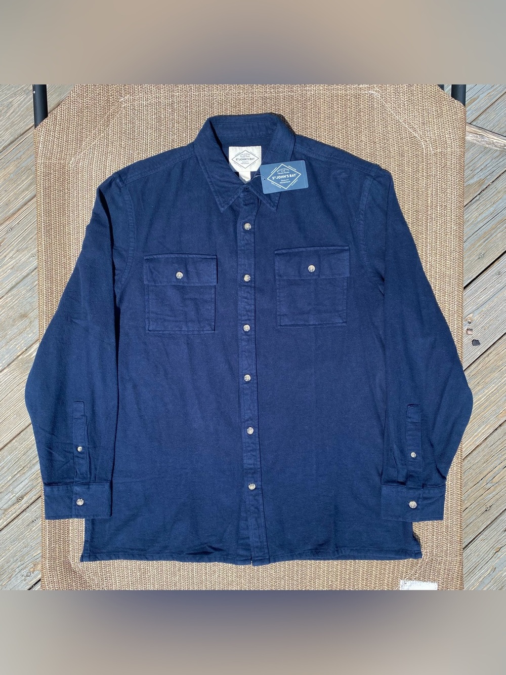 NWT St. John's Bay Heavyweight Navy Chamois Shirt L Utility Workwear
